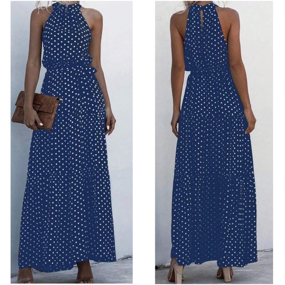 Boho Polka Dot Halter Maxi Dress - Picture 5 of 5